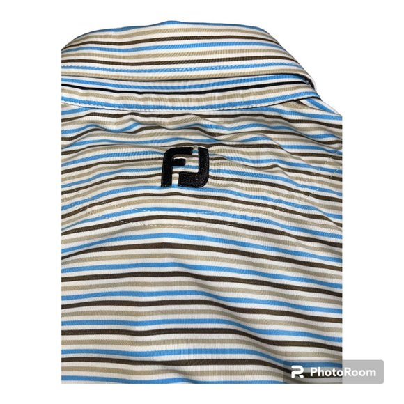 Footjoy Men's Blue, Beige & Black Striped 3 Button Polo, Size M - Picture 3 of 7